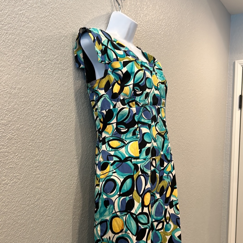 Adrianna Papell Multicolor Teal Blue Yellow Printed Sheath Dress - Picture 6 of 12